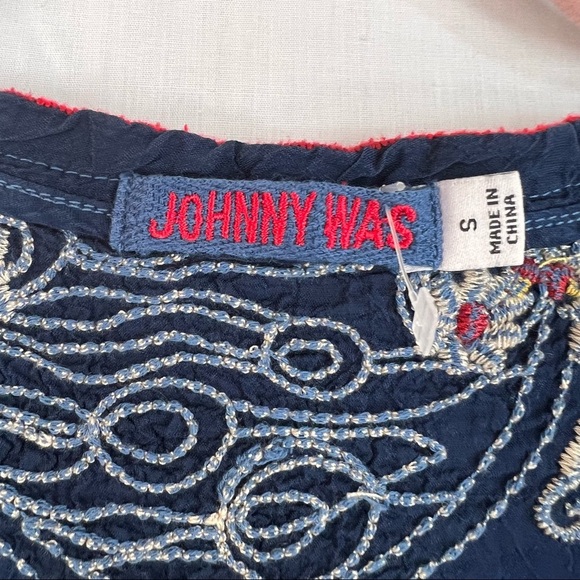 Johnny Was Peyton Blouse Women's S Colorful Embroidered Blue Rayon Boho V-neck - Picture 6 of 11